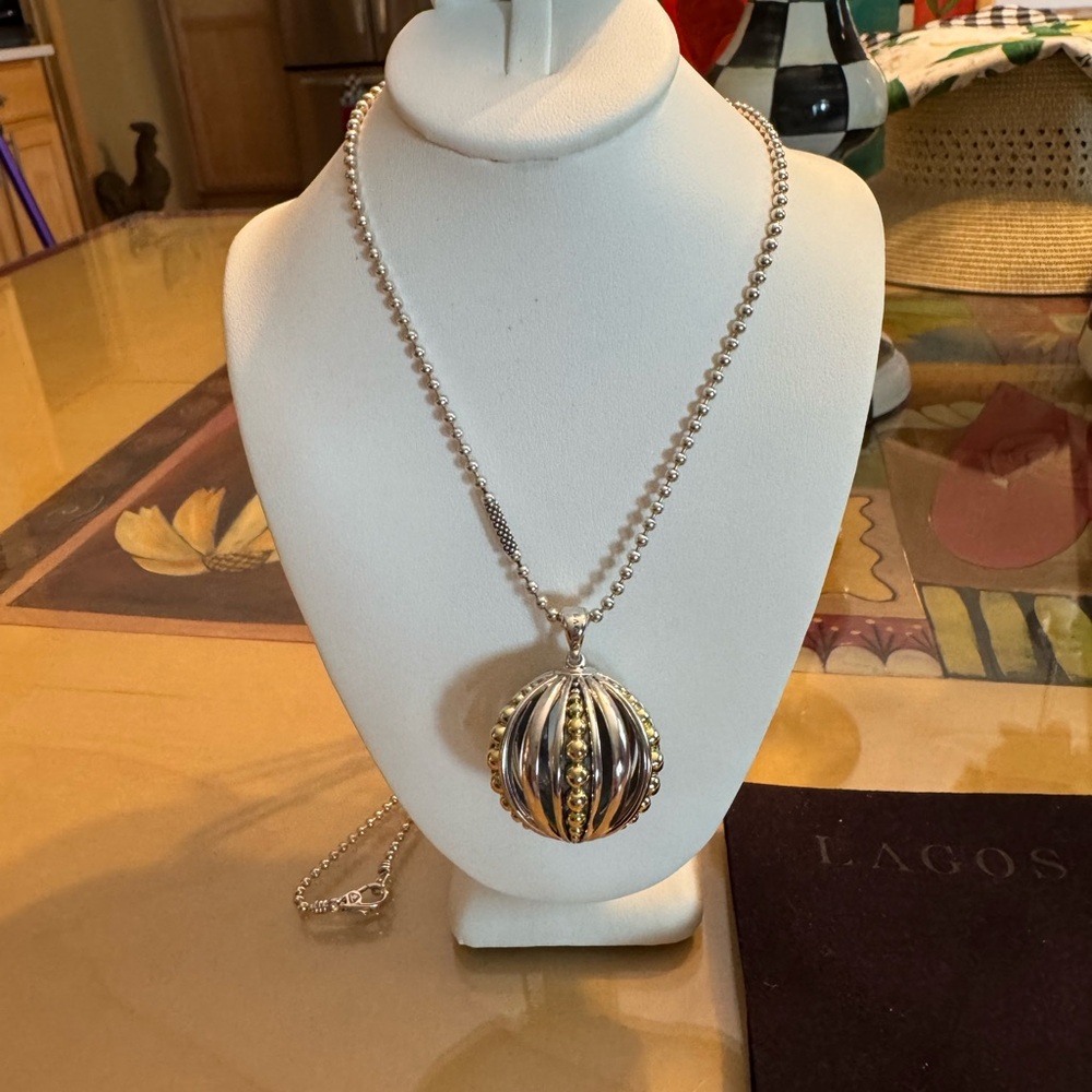 LAGOS Silver and 18k Gold Statement Necklace with Gold Caviar Beading.